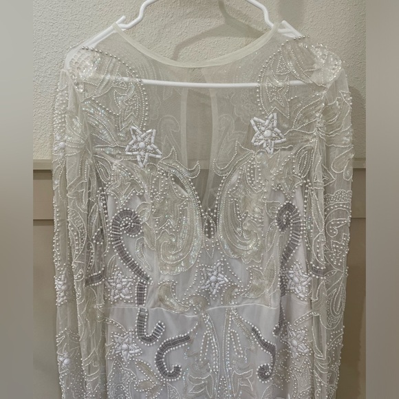 NWT ASOS Edition White Beaded Mesh Fringe Mini Dress Plus Bridal Wedding - Picture 8 of 15